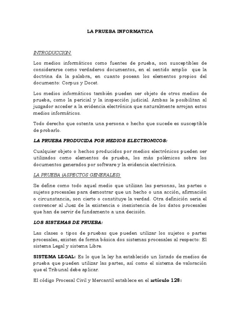 La Prueba Informatica y La Internet | PDF | Evidencia (ley) | Apoyo