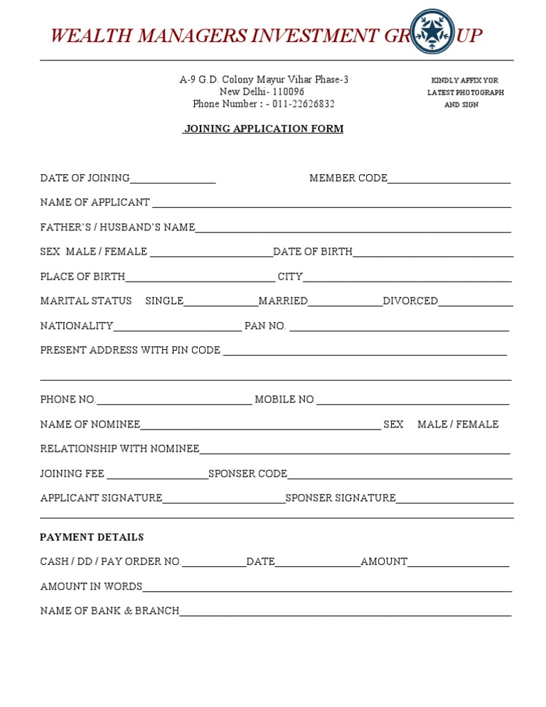 MLM Joining Form | Banking | Financial Services