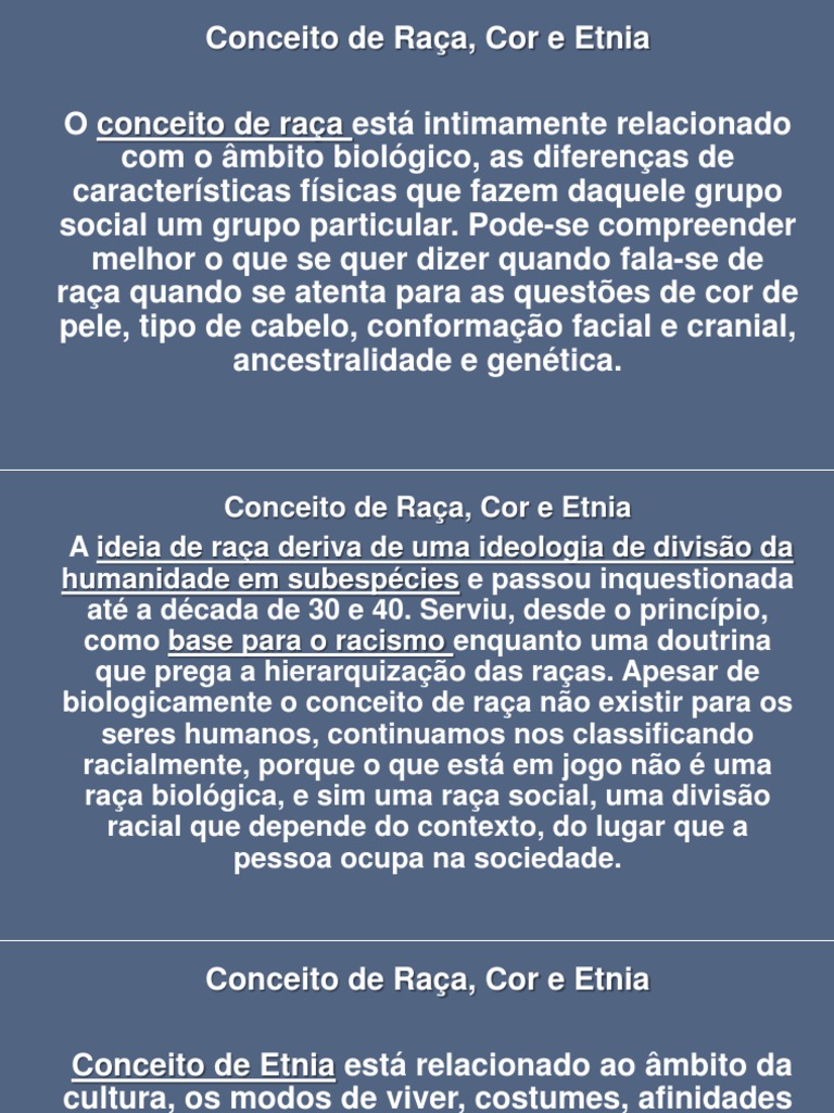 Raça, Cor e Etnia: Entendendo Conceitos | PDF | Raça (categorização ...
