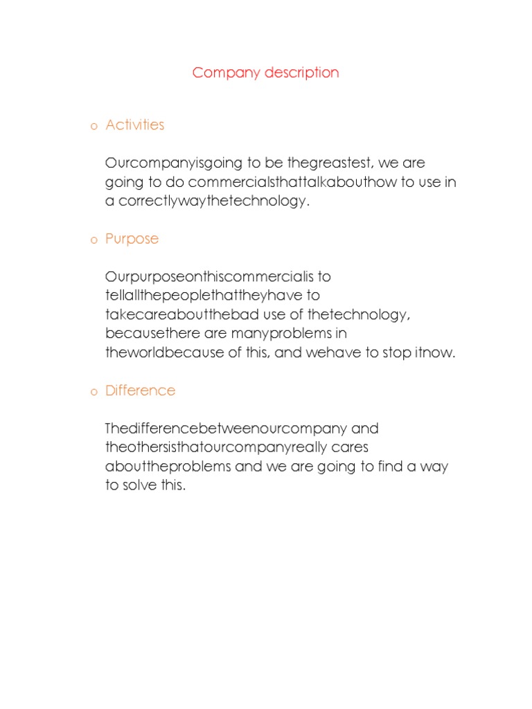 O Activities: Company Description | PDF