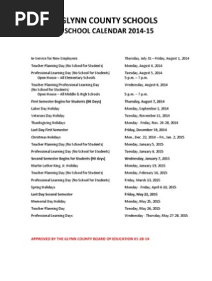 2014-15 School Year Calendar Text Version Approved 01-28-14 | PDF