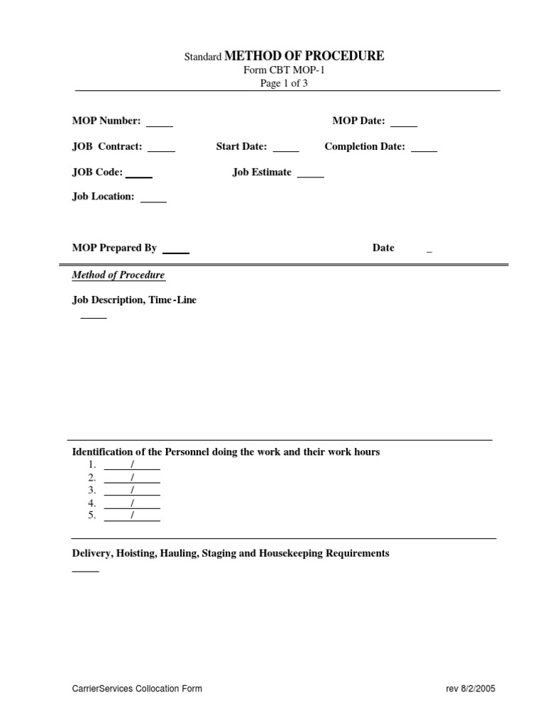 Method of Procedure Standard Form CBT MOP1 Page 1 of 3 PDF Safety