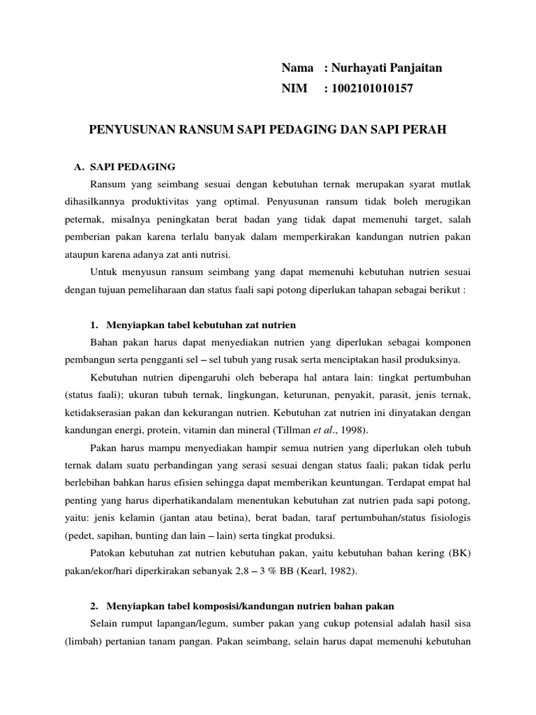 Penyusunan Ransum Sapi Pedaging dan Perah | PDF