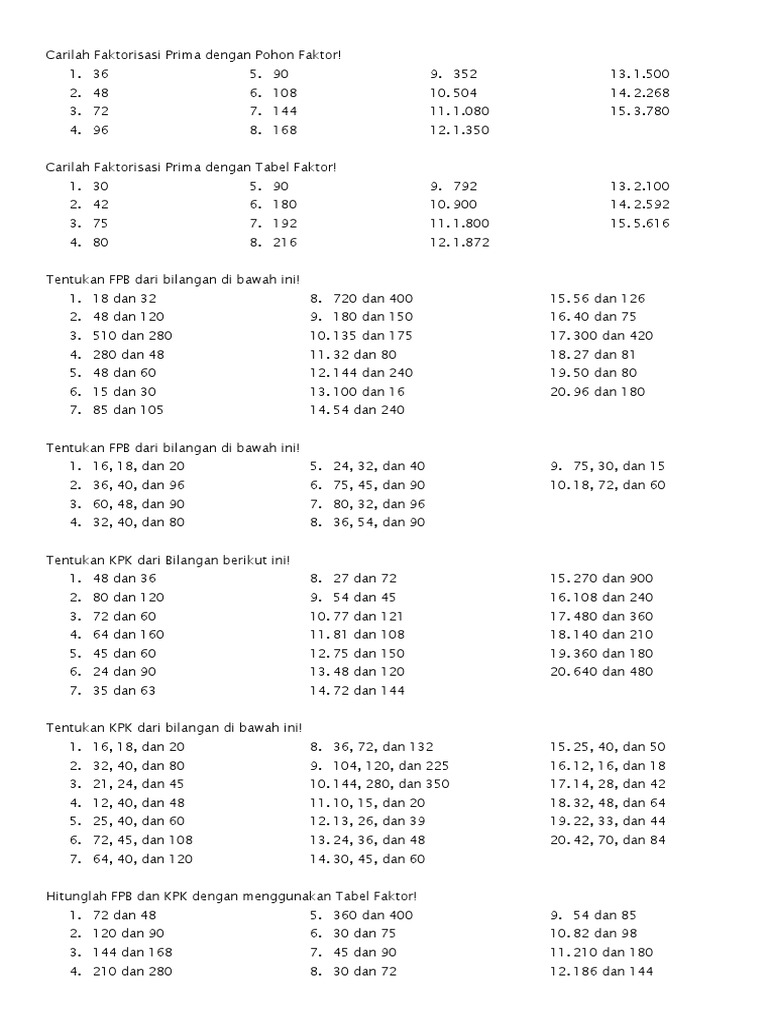 Soal Matematika KPK. FPB