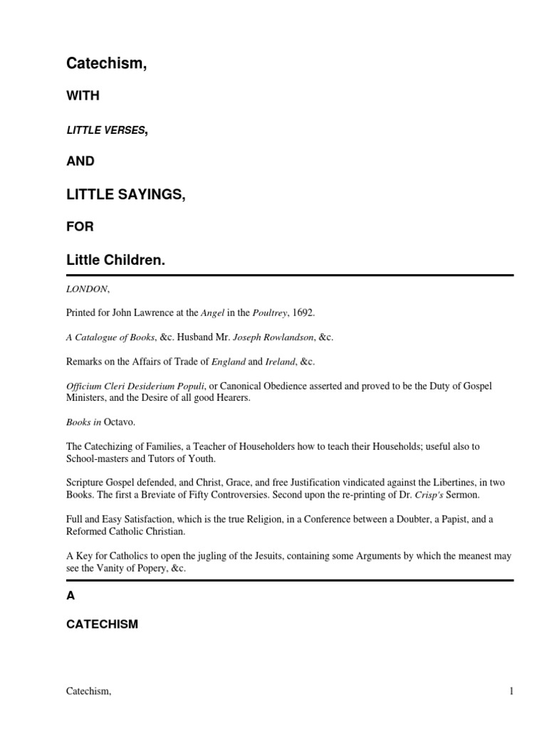 A Little Catechism With Little Verses and Little Sayings For Little ...