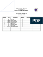 Allocation of Supplies S. Y. 2014-2015: Item No. Unit Description Quantity Received by Signature