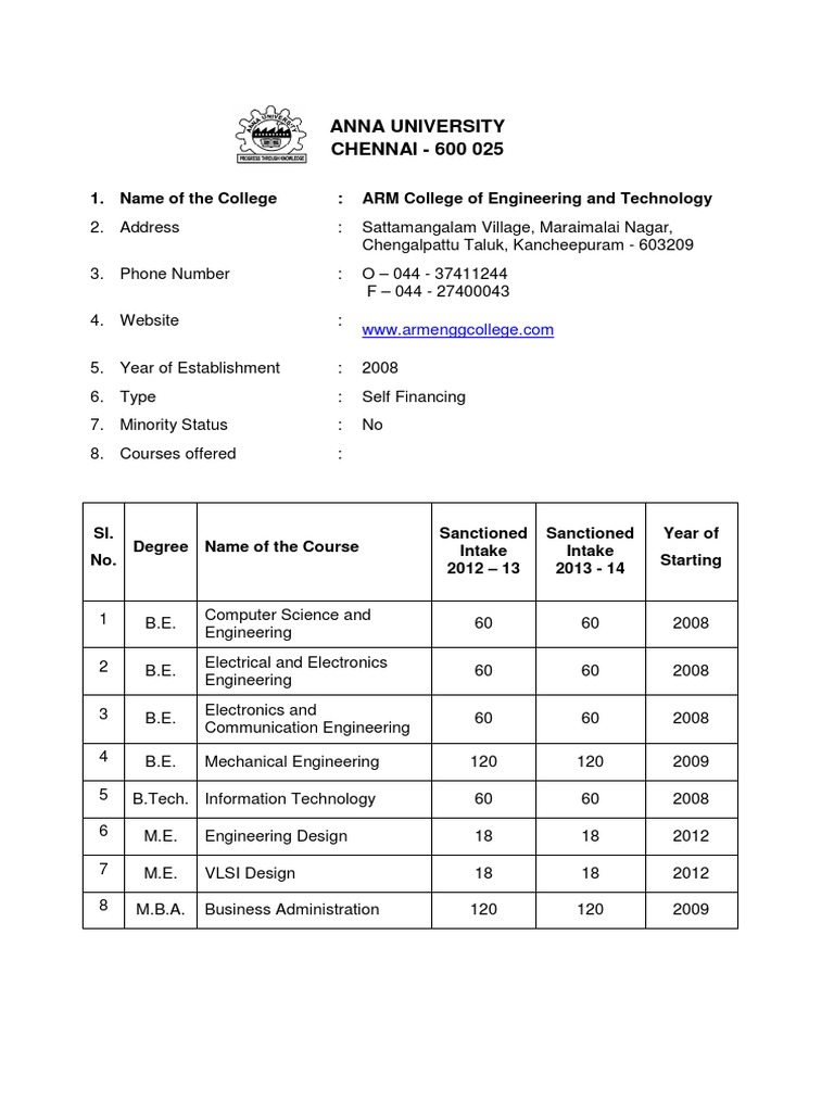 ARM College of Engineering and Technology PDF