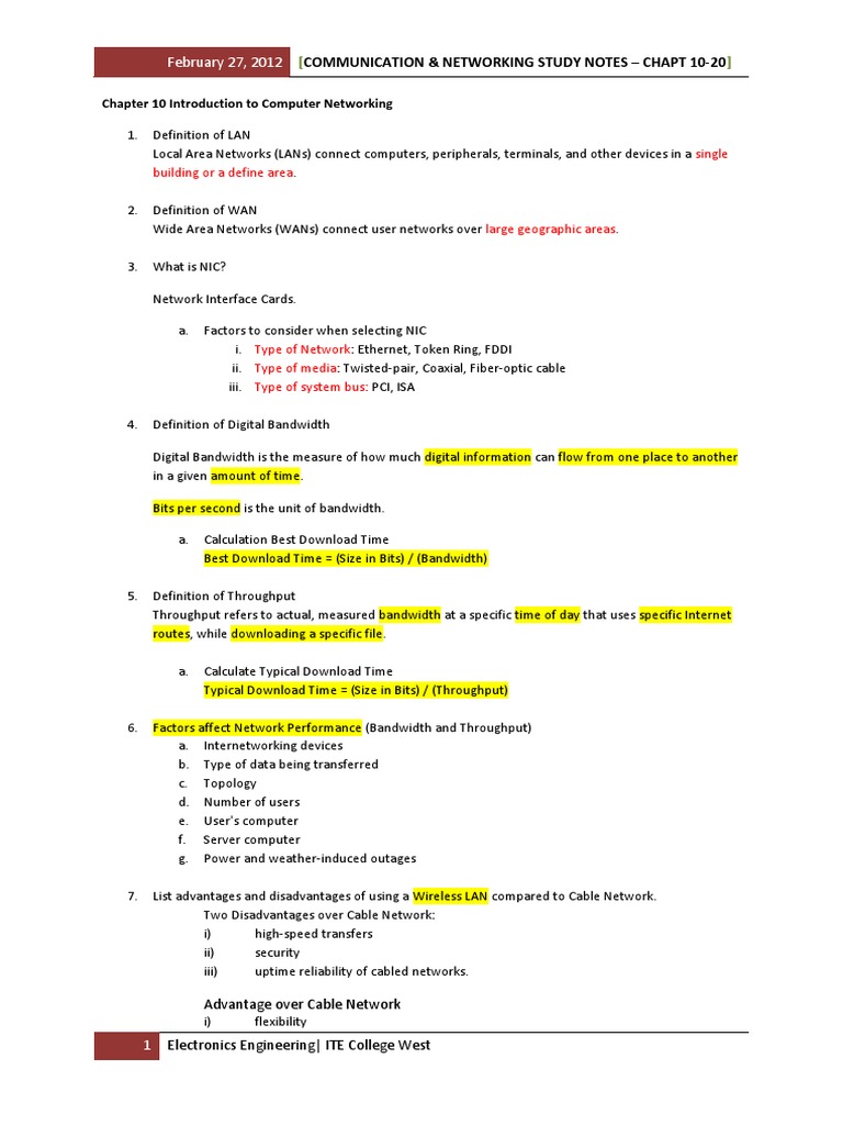 Networking Study Notes: LAN, WAN, Protocols | PDF | Internet Protocol ...