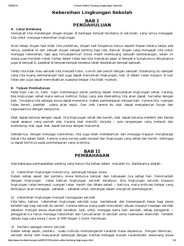 Contoh Artikel Tentang Lingkungan Sekolah
