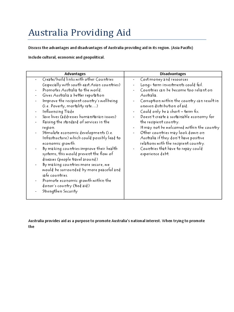 Aid Advantages and Disadvantages PDF Aids Economic Development