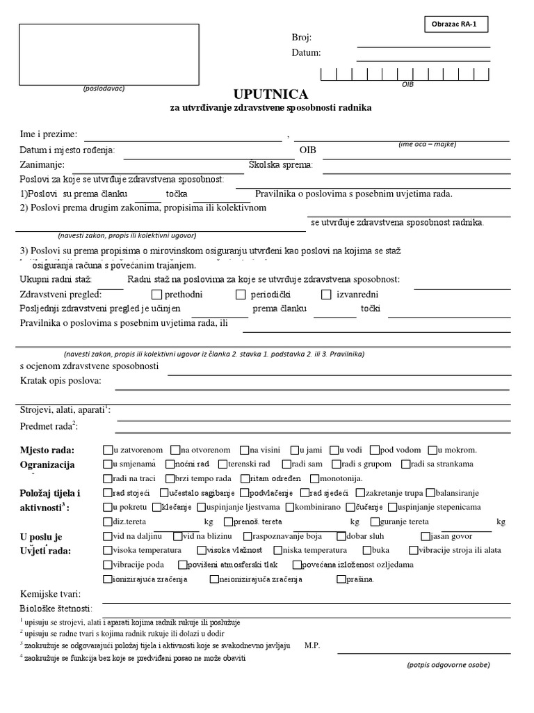Obrazac RA 1 | PDF