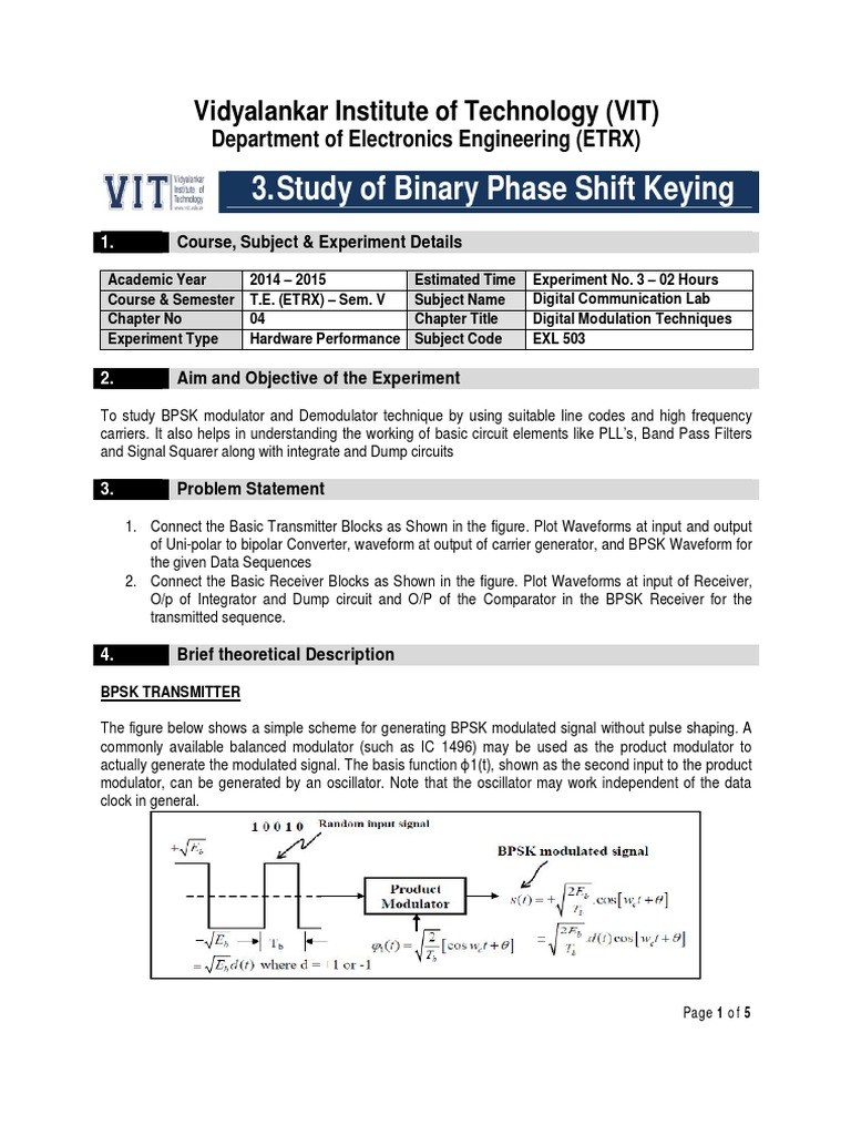 Study of Binary Phase Shift Keying | PDF | Modulation | Media Technology