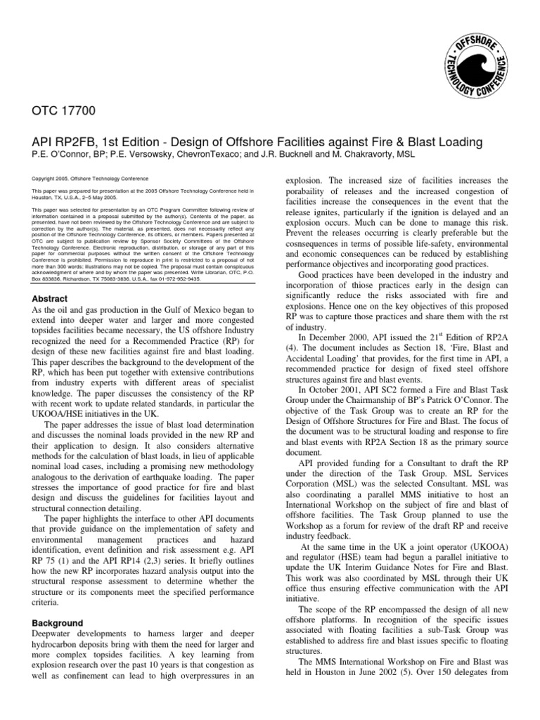 OTC 17700 API RP2FB, 1st Edition - Design of Offshore Facilities ...