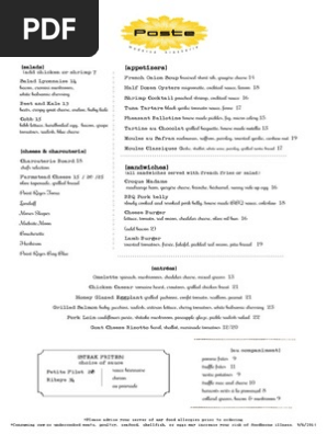 Poste Lunch Menu