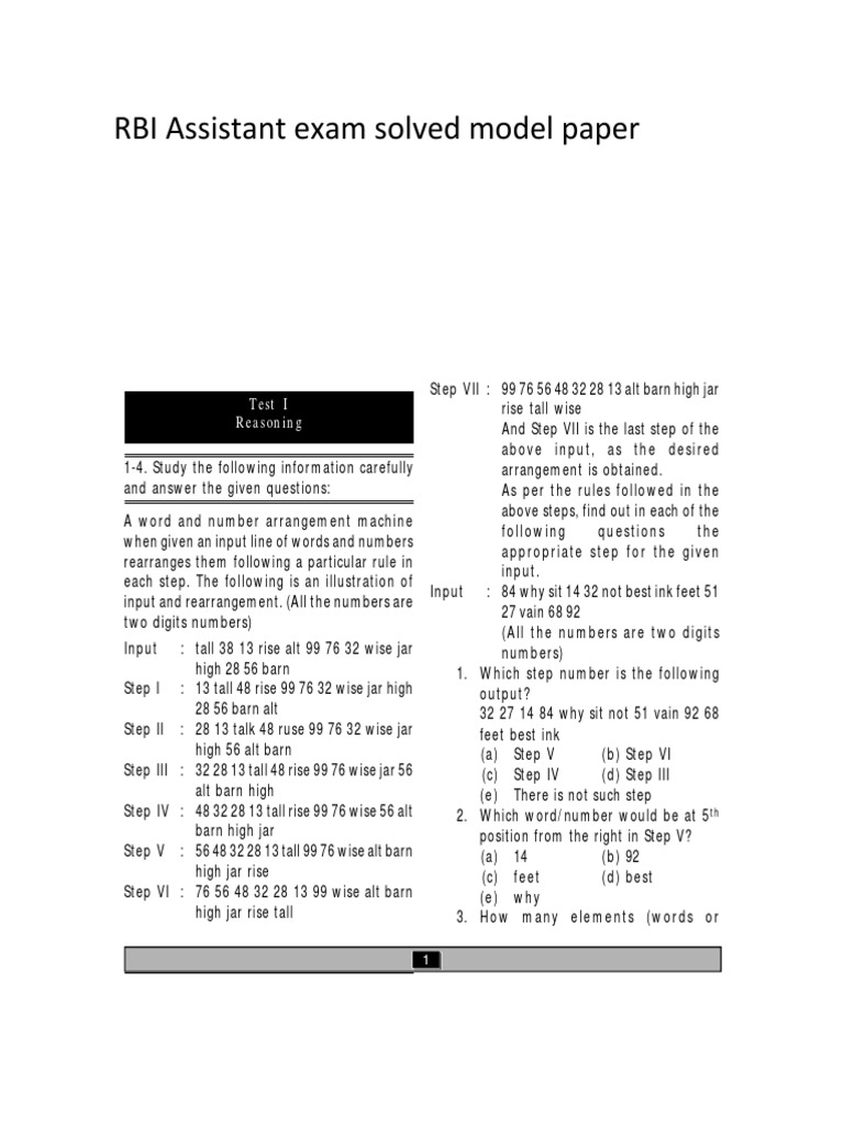 RBI Assistant Exam Solved Model Paper 2 | PDF