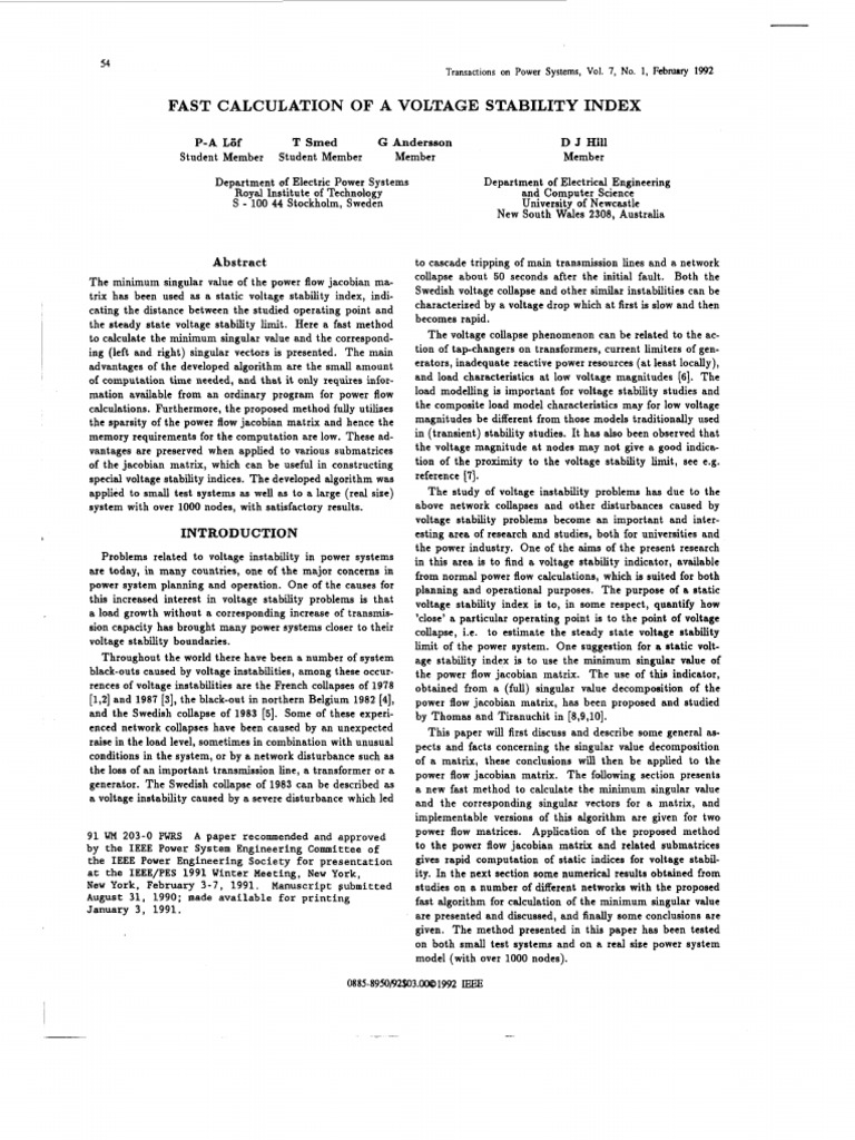 Fast Voltage Stability Index Calculation | PDF | Science & Mathematics ...