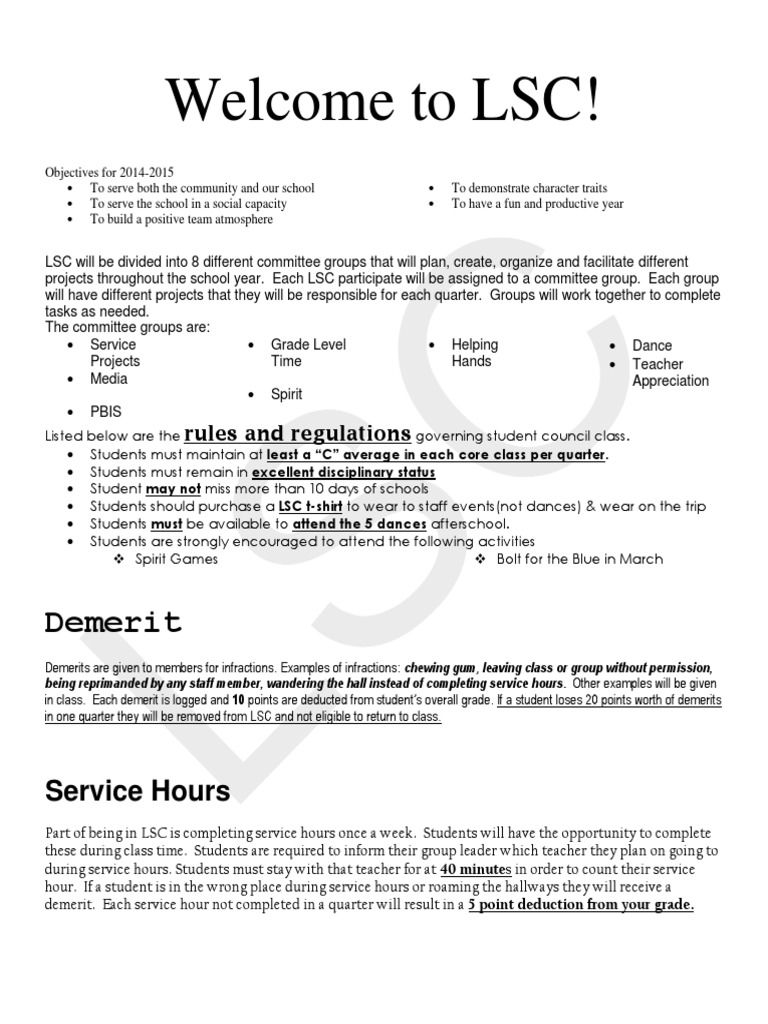 LSC Rules and Regulations 14-15 | PDF | Teachers | Students