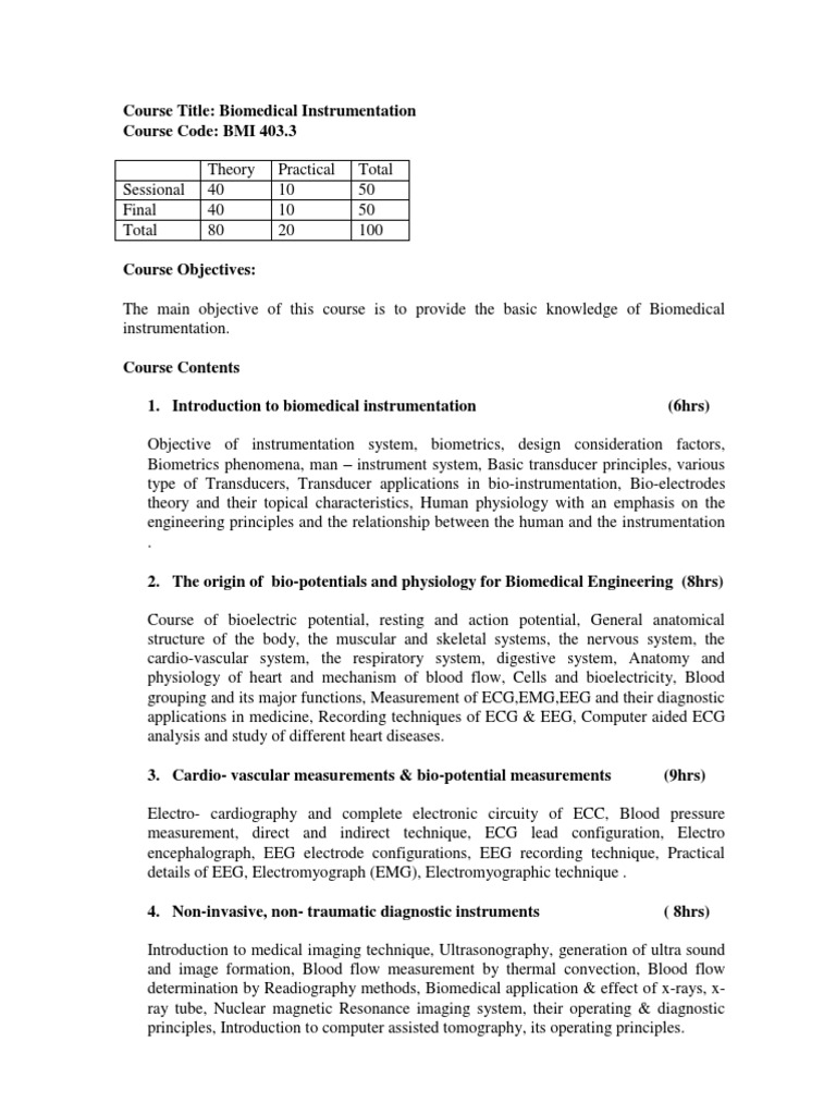 BMI403.3 Biomedical Instrumentation | PDF | Medical Imaging ...