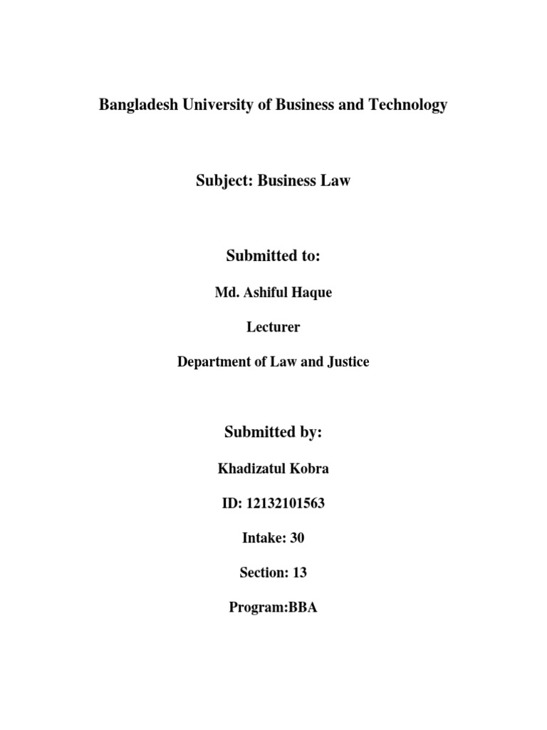 Business Law in Bangladesh PDF Negotiable Instrument Breach Of Contract