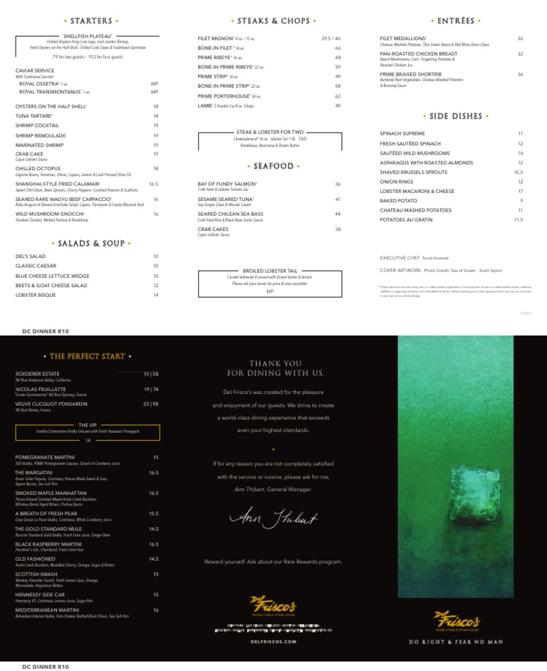 Del Frisco's Dinner Menu Salad Foods