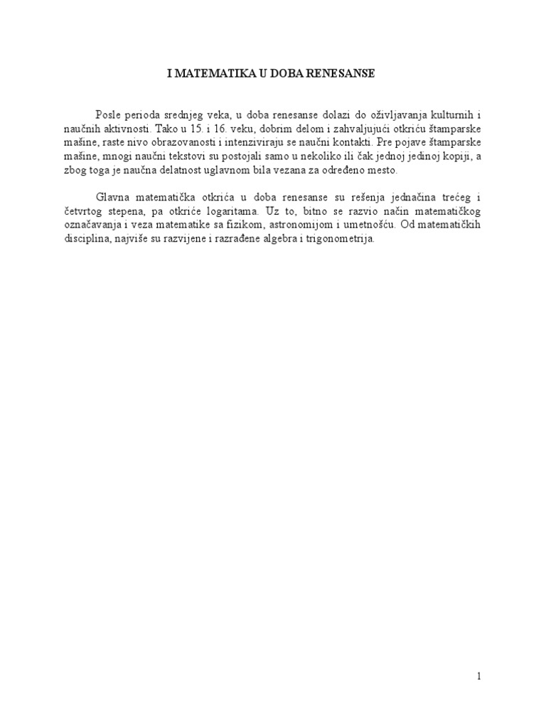Matematika U Doba Renesanse | PDF