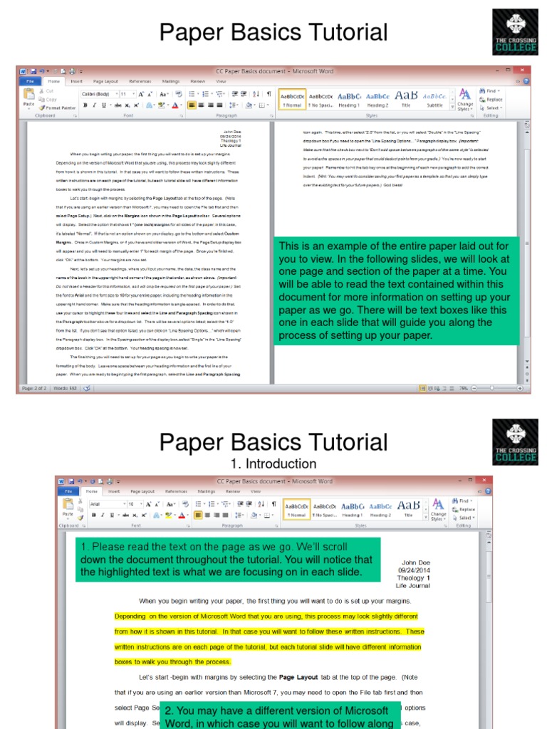 The Crossing College Paper Basics Tutorial | PDF | Page Layout | Text