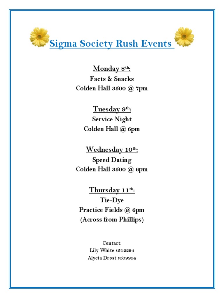 Sigma Society Rush Events Schedule | PDF