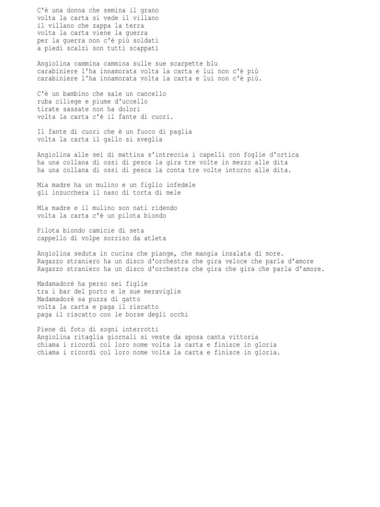 Fabrizio De André Volta La Carta Testo