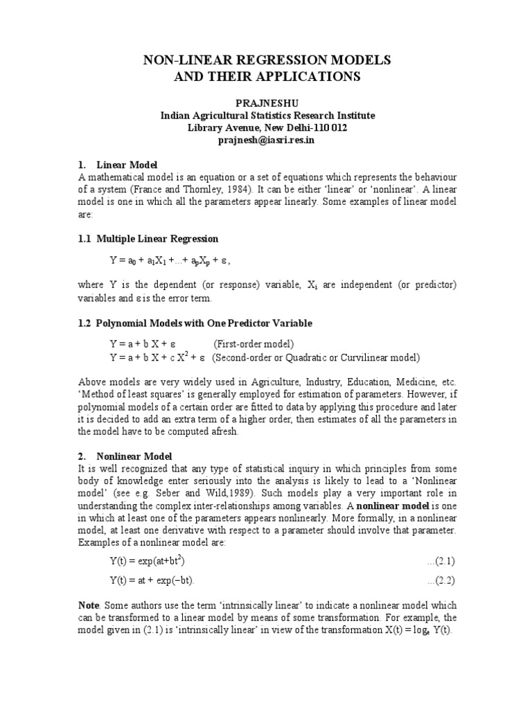 Nonlinear Regression Models Overview | PDF
