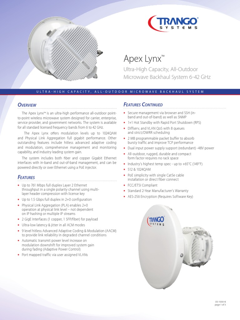 Apex Lynx Datasheet Microxave Antenna PDF Microwave