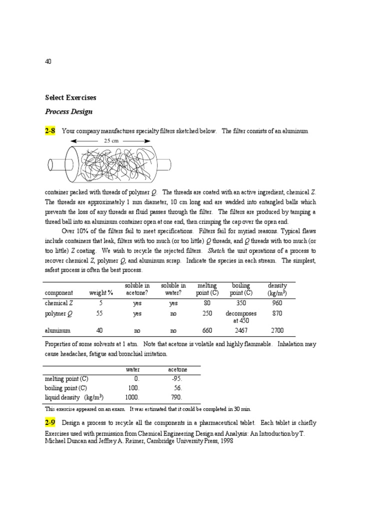 Process Design Exercises in Chemical Engineering | PDF | Chemical ...