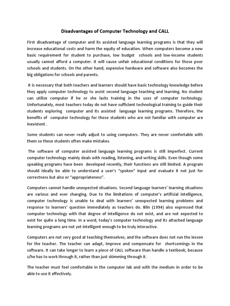 Disadvantages of Computer-Assisted Learning | PDF | Learning | Teaching
