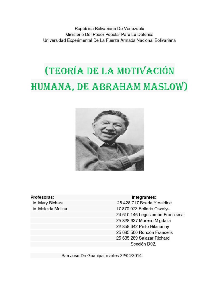 (Teoría de la motivación humana, de Abraham maslow)