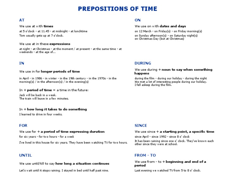 Prepositions of Time | PDF