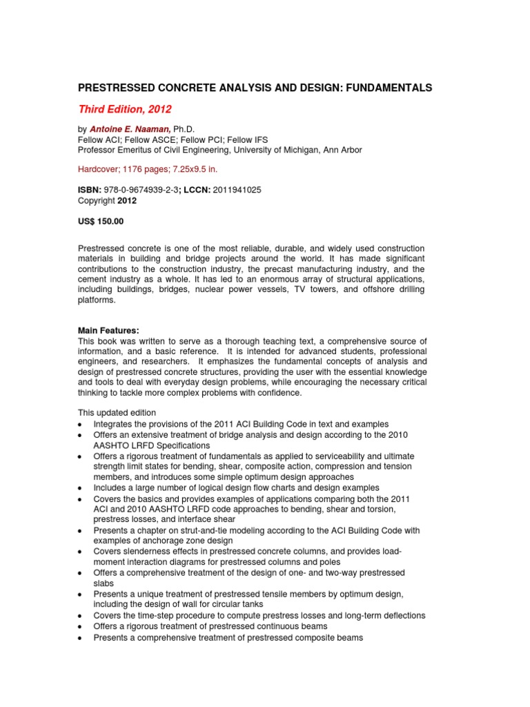 Prestressed Concrete Analysis and Design Antoine Naaman | PDF ...