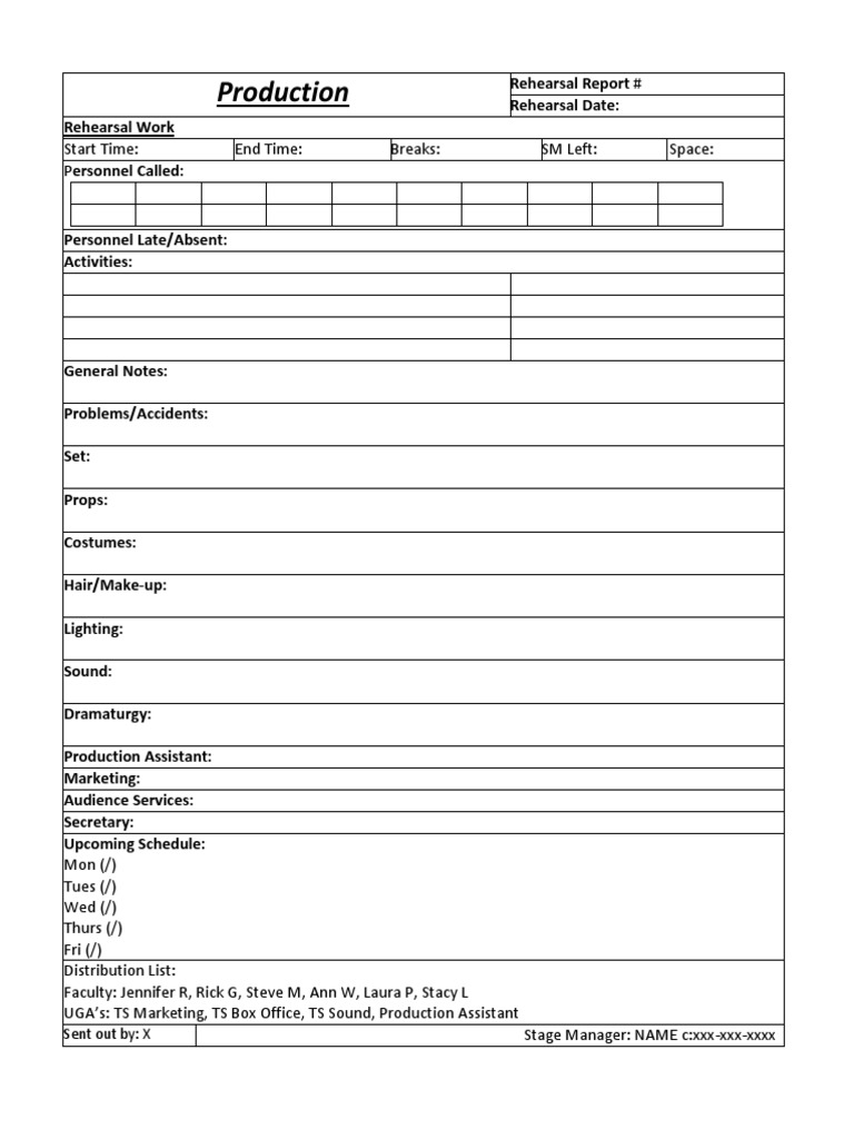Rehearsal Report Template  PDF Regarding Rehearsal Report Template