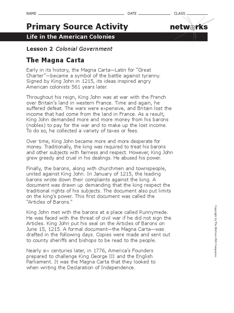 Magna Carta Worksheet Magna Carta Government