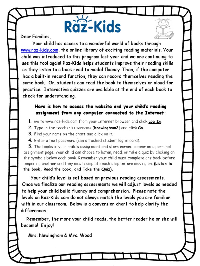 Accessing Raz-Kids Reading Levels | PDF | Reading (Process