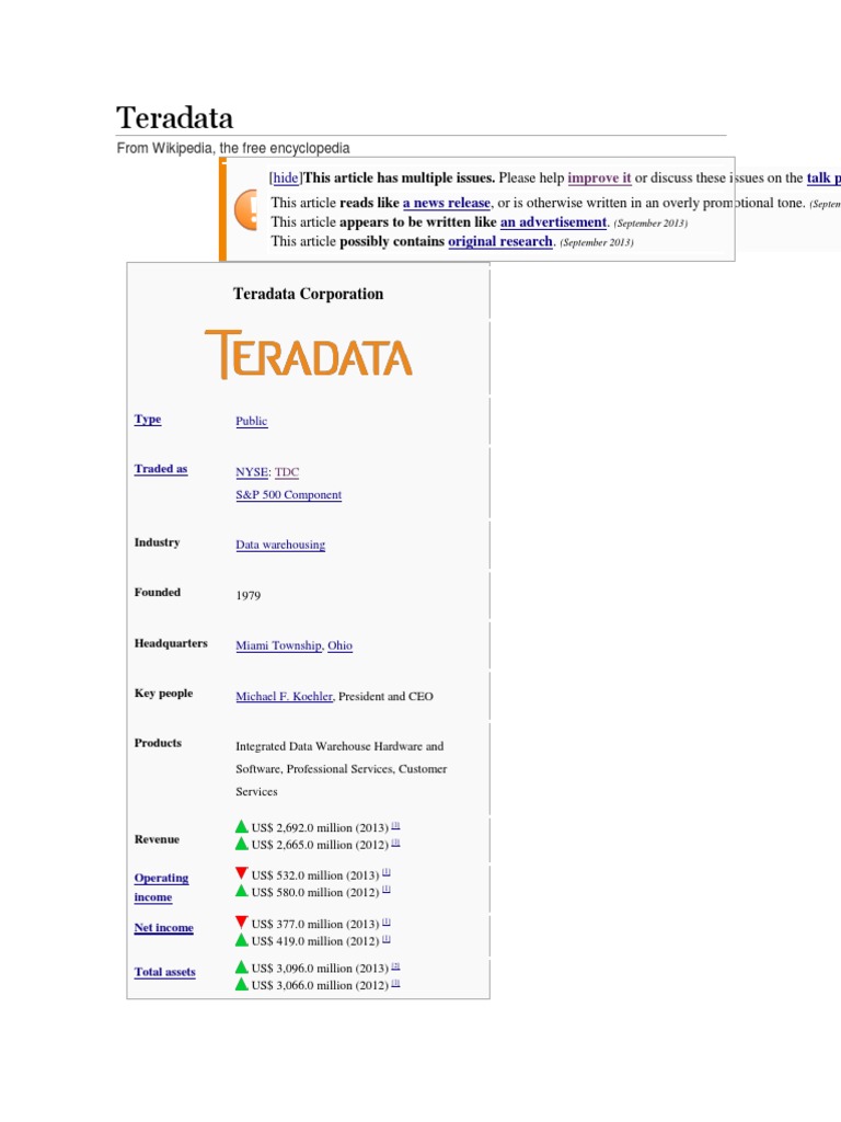 Teradata Corporation Overview and History | PDF | Data Management ...