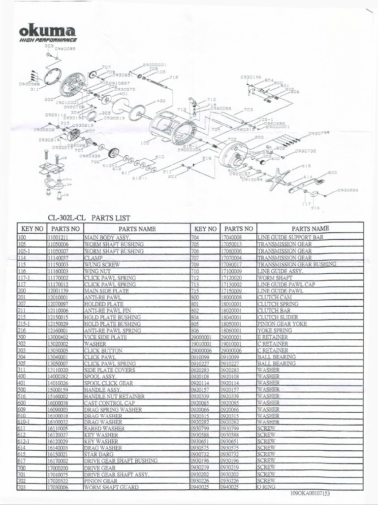 Okuma CL302L Parts List & Manual, PDF