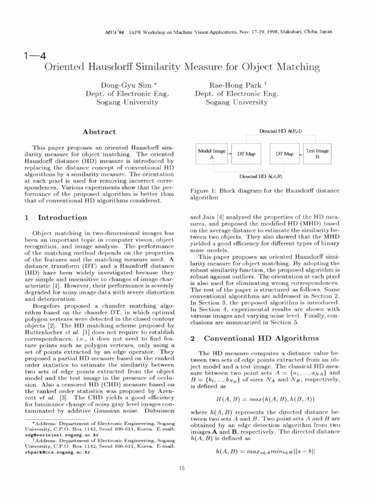Oriented Hausdorff Similarity for Object Matching | PDF | Algorithms ...