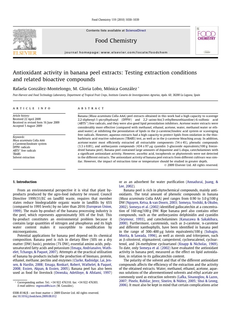 Antioxidant Activity of Banana Peel Extracts | PDF | Gas Chromatography ...