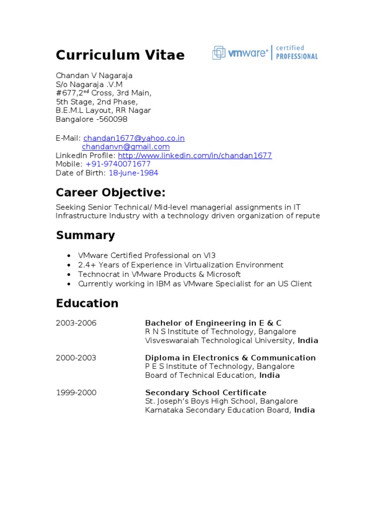 IT Infrastructure Specialist CV | PDF