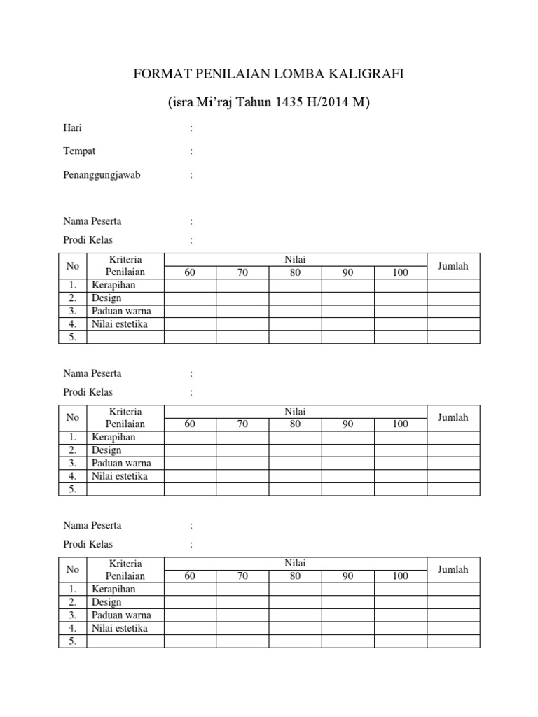 Format Penilaian Lomba Kaligrafi