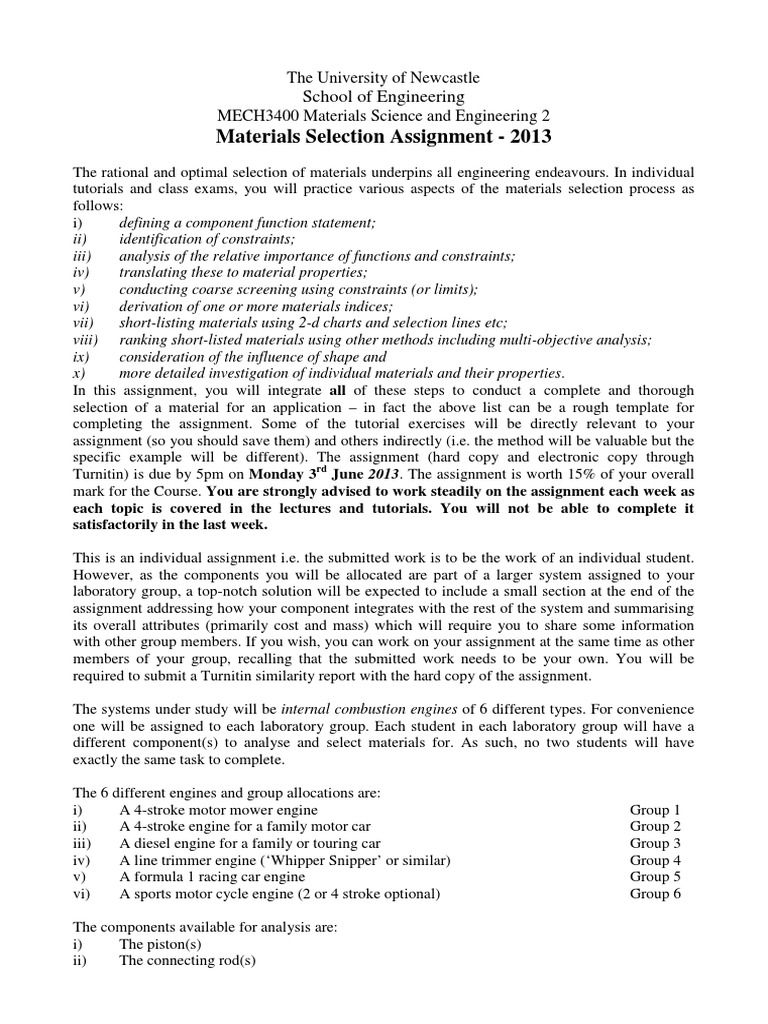 Materials Selection for Engineering Assignment | PDF | Internal ...