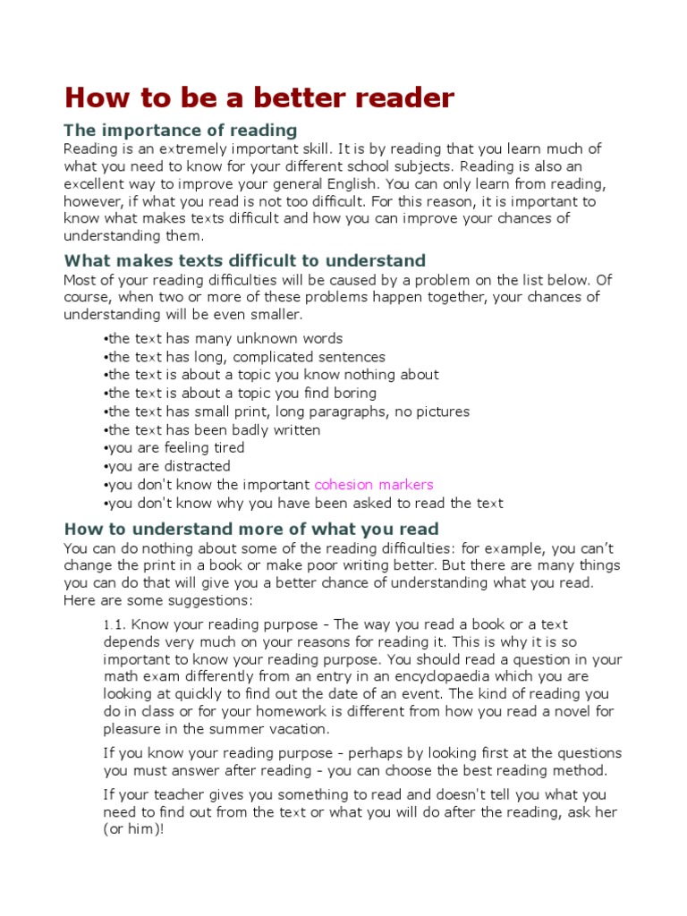 Tips for Improving Reading Skills | PDF | Reading (Process) | Vocabulary