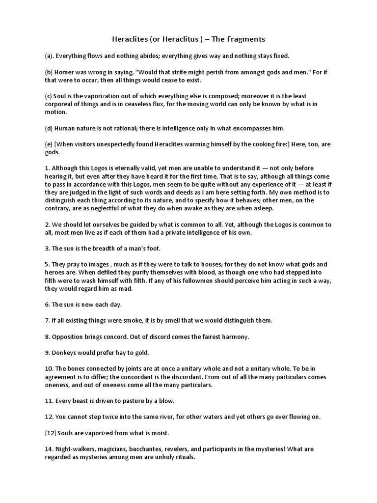 Heraclitus The Fragments Pdf Religion And Belief Science