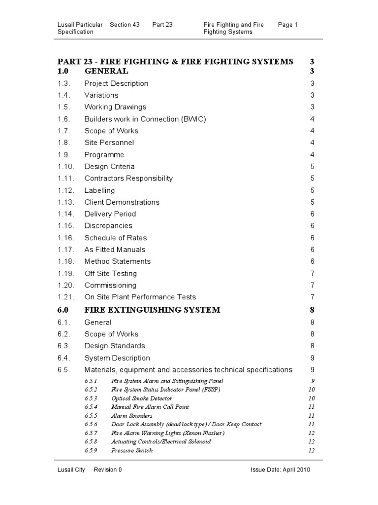 Lusail Fire Fighting Systems Specification | PDF | Valve | Pipe (Fluid ...