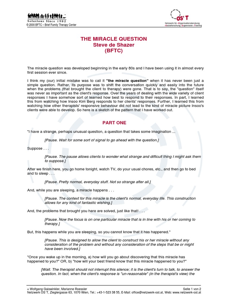 The miracle question steve de shazer bftc part one pdf