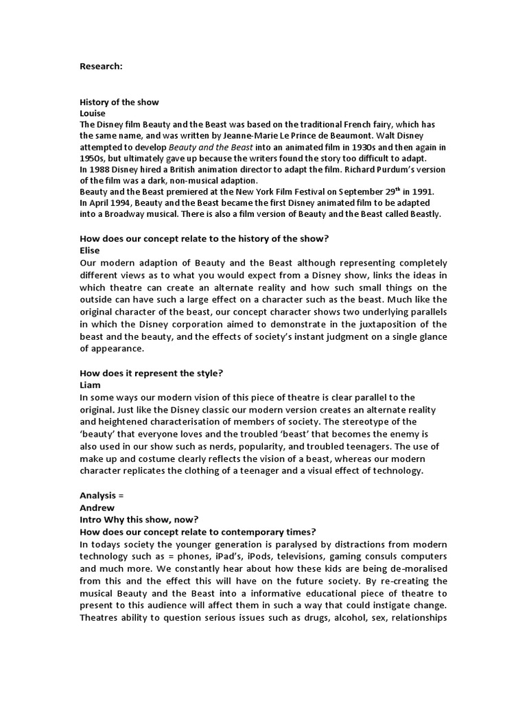 Analysis Beauty Beast Fairy Tales Adolescence